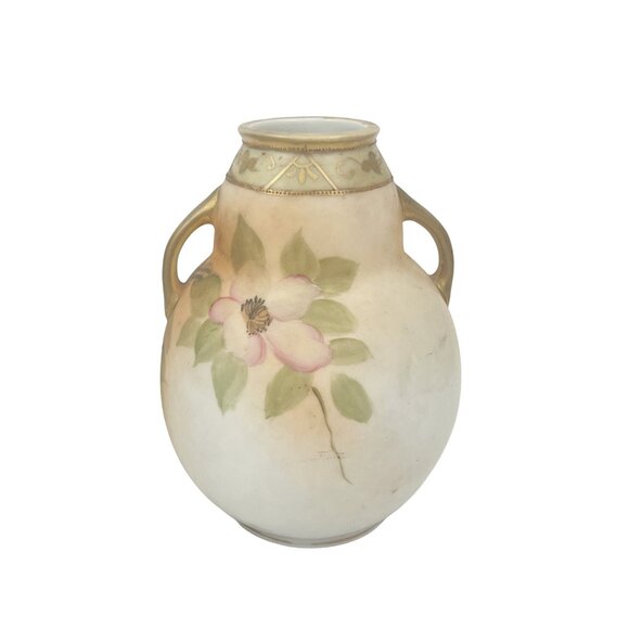 Antique Hand-Painted Kutani Porcelain Vase With Floral Design & Double Handles - Picture 9 of 9